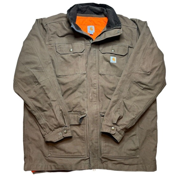 CARHARTT Field Jacket Mens Waterproof Lined Swing Canvas Chore Coat Brown XL - Picture 1 of 5